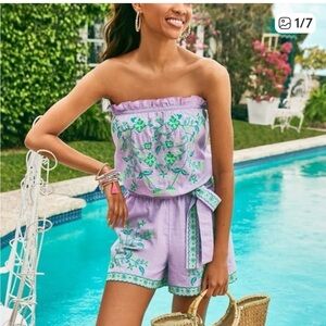 Lilly Pulitzer Jene Strapless Purple Iris Linen Romper XS